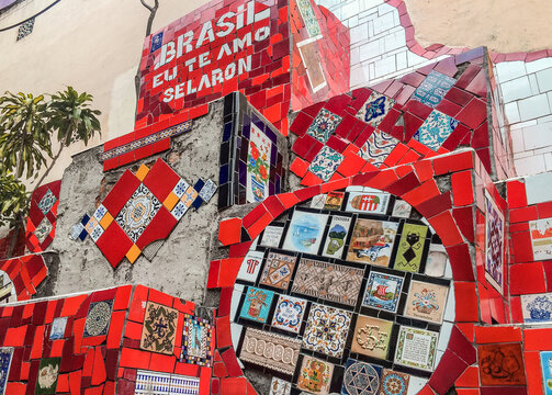 Colorful Mosaic Ceramic Tile Escadaria Selaron Steps in Rio de Janeiro, Brazil
