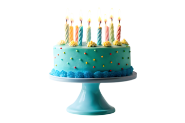 birthday cake with candles on transparent background