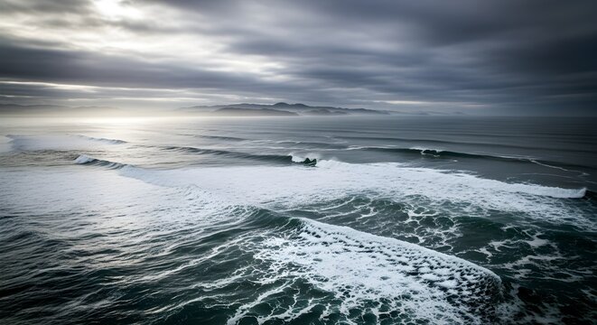 Dramatic Ocean Waves Under Cloudy Sky - Powered by Adobe