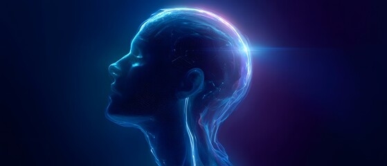 Futuristic mental health digital therapy glowing hologram