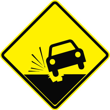 Caution Uneven Road Surface Traffic Sign, Car Hitting Pothole Road Warning Sign