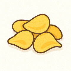 Pile of potato chips with brown outline on a cream background.