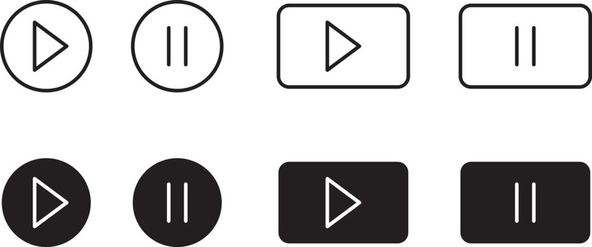 Video and audio play and pause button collection. play and pause buttons icon for media player.media control icon set. Media Player Button set. Video and audio player sign. play, pause, stop icons