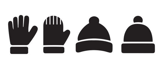 Winter Gloves and Hats Icons. Minimalist Cold Weather Clothing Set.
