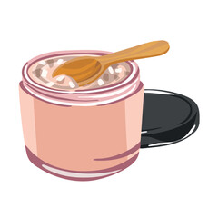Pink jar with cream, scrub, cosmetics