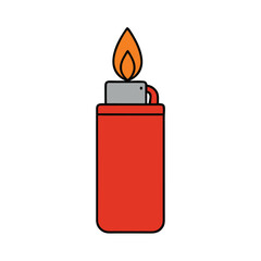 Red lighter with flame, a simple and iconic fire source