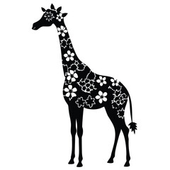 Giraffe silhouette with floral pattern, a whimsical design
