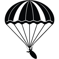 Silhouette of a skydiver with a parachute descending from the sky