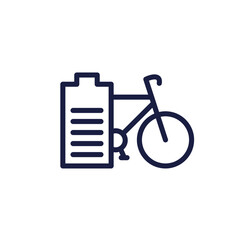 Electric bike icon, charging ebike line design with bicycle and battery