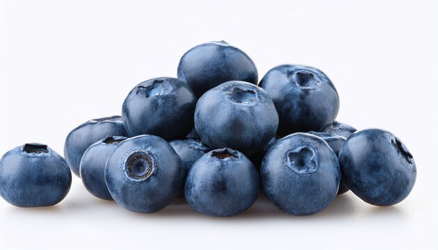 heap of fresh blueberries on white