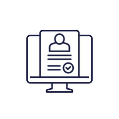 Fototapeta premium kyc, verified user account line icon with computer