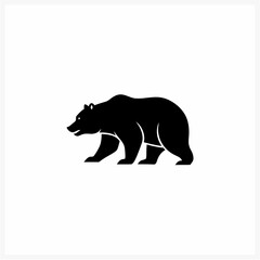 Bold black bear silhouette walking, a powerful grizzly logo icon. Simple vector illustration of a wild animal mascot for branding