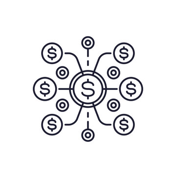 revenue streams icon, multiple income sources line design