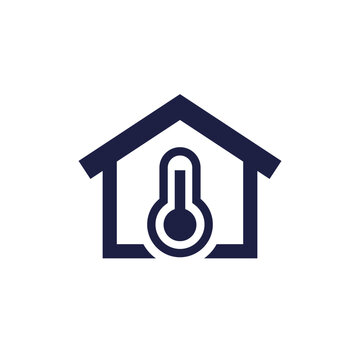 room temperature icon with house, pictogram on white