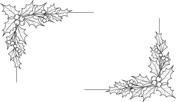 Festive holly corner border design for holiday invitations