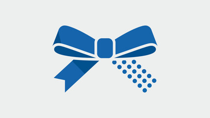 A blue ribbon with white accents and dots on a light gray background in a simple graphic design style