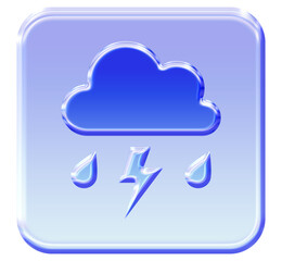 Glossy 3D Storm icon of a Cloud with Lightning and Rain with a vibrant glassmorphism effect - Y2K inspired jelly weather symbol in blue gradient