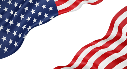 Waving american flag corners isolated on transparent background