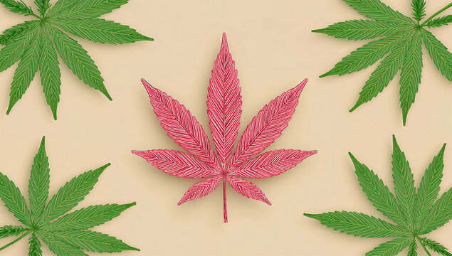 Trendy three dimensional modern pastel cannabis leaf generated ai