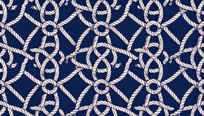 Intricate, repeating pattern of off-white nautical ropes against a deep navy background. The design creates a visually appealing, textured grid-like effect