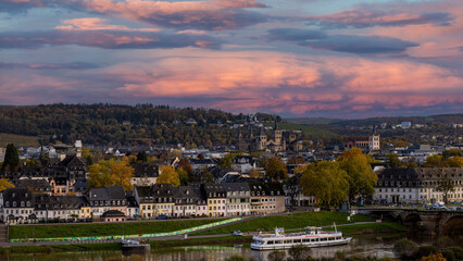 view from the top of the Sunset on the Moselle River in Trier, Germany