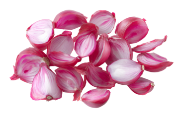 Pile of fresh pink onion skins isolated on transparent background