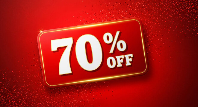 Exclusive 70% OFF sale promotion displayed on a vibrant red background with sparkling effects, get incredible savings now!
