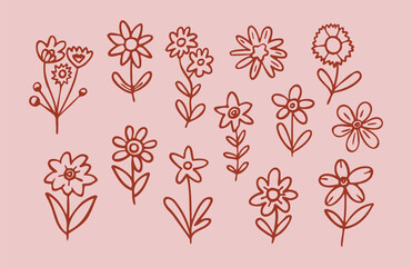 Collection of Hand-Drawn Line Art Flowers