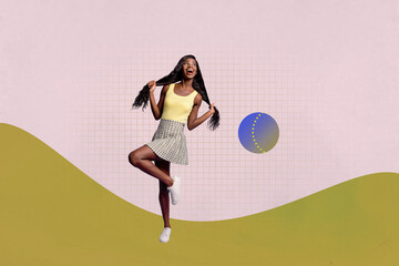 Pop art magazine picture collage image of happy businesswoman businessman receive career promotion success development progress