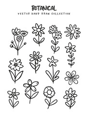 Collection of Hand-Drawn Line Art Flowers