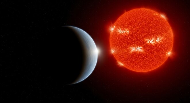 Exoplanet and Red Dwarf Star - A Cosmic Dance in Space.