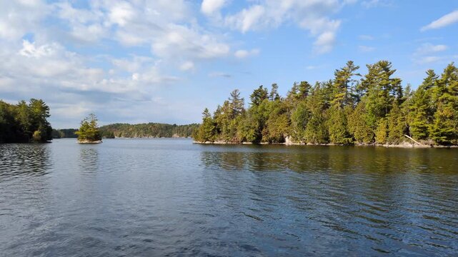 The Running&rsquo;s Bay of the Charleston Lake with Lena island viewed from the Shoreline trail of the Charleston Lake Provincial Park (Lansdowne, Ontario, Canada)