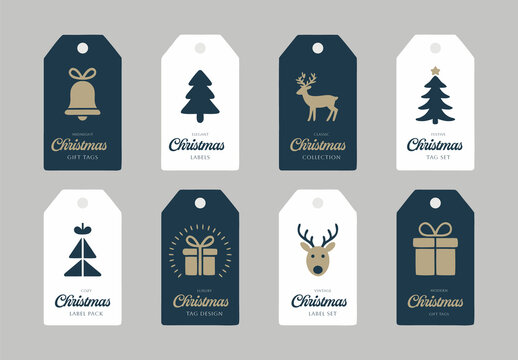 Minimalist Christmas Gift Tag And Label Set  Editable Print Design Layout