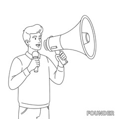 Founder with Megaphone and Microphone Announcement and Communication Illustration