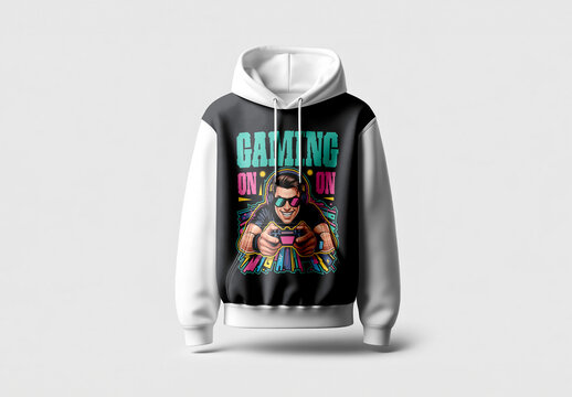 Retro Neon Style Gaming On Hoodie Design