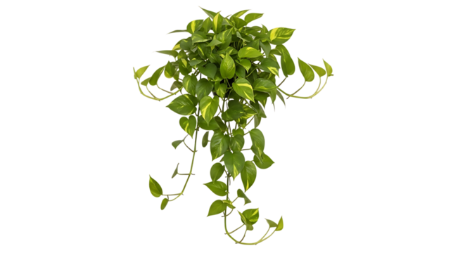Green hanging pothos plant isolated on transparent background