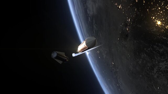 Intercontinental Ballistic Missile Stage Separation Test and Trajectory over Night Atmosphere Canada