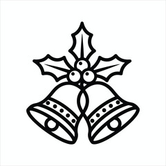 Christmas Bells with Holly Line Art Icon