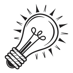 Stylized Light Bulb Icon with Rays of Light Keywords: light bulb, idea, innovation, creativity