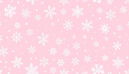 Light pink background adorned with a scattering of white snowflake illustrations and tiny white dots, creating a soft, festive design