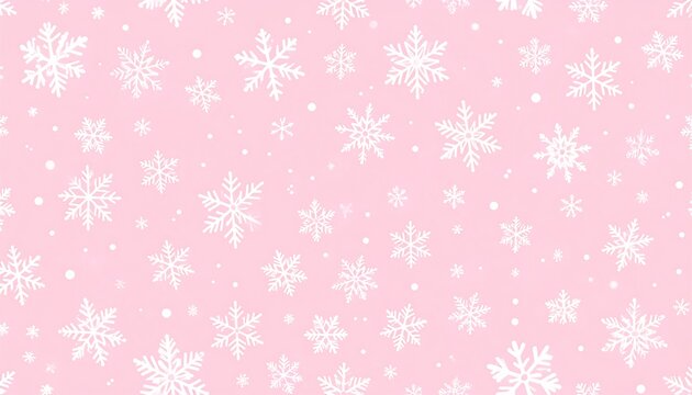 Light pink background adorned with a scattering of white snowflake illustrations and tiny white dots, creating a soft, festive design
