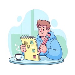 Sketching Ideas A Creative Individual with Notepad and Pencil