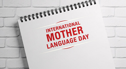 International mother language day text on a notebook page, celebrating linguistic diversity and cultural heritage