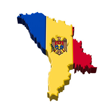 Map of Moldova with National Flag on Country Shape

