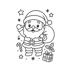 Hand-Drawn Santa Full-Body Coloring Page