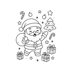Hand-Drawn Santa Holding Gift Coloring Page