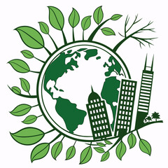 green planet earth with green leaves, Eps file. 