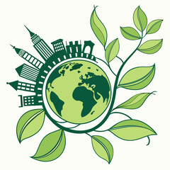 green earth with leaves, Eps file. 