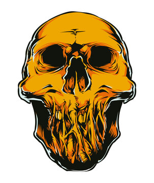 Eerie Skull Illustration: A digitally rendered illustration of a skull, it showcases intricate details and a vibrant color palette, creating a visually striking and thought-provoking image.