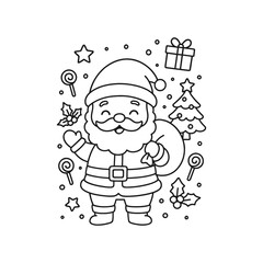 Hand-Drawn Santa Shy Coloring Page